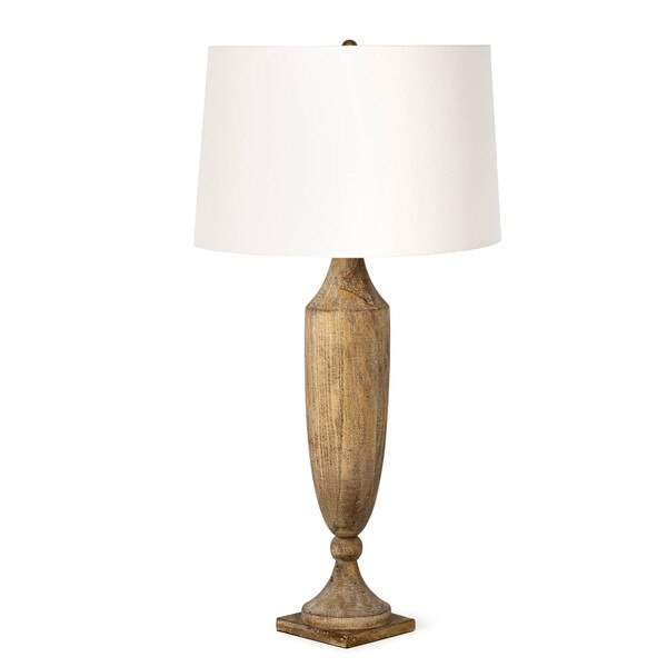 Wood table lamp with white lamp shade
